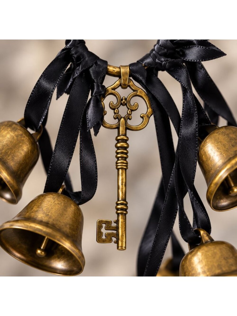 Brass-Tone Witch Bells with Skeleton Key & Black Ribbon - Picture 6 of 6